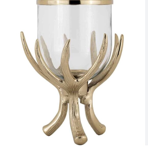 NWOT Silver Antler Hurricane Candle Holder Rustic Candlestick - Picture 2 of 7